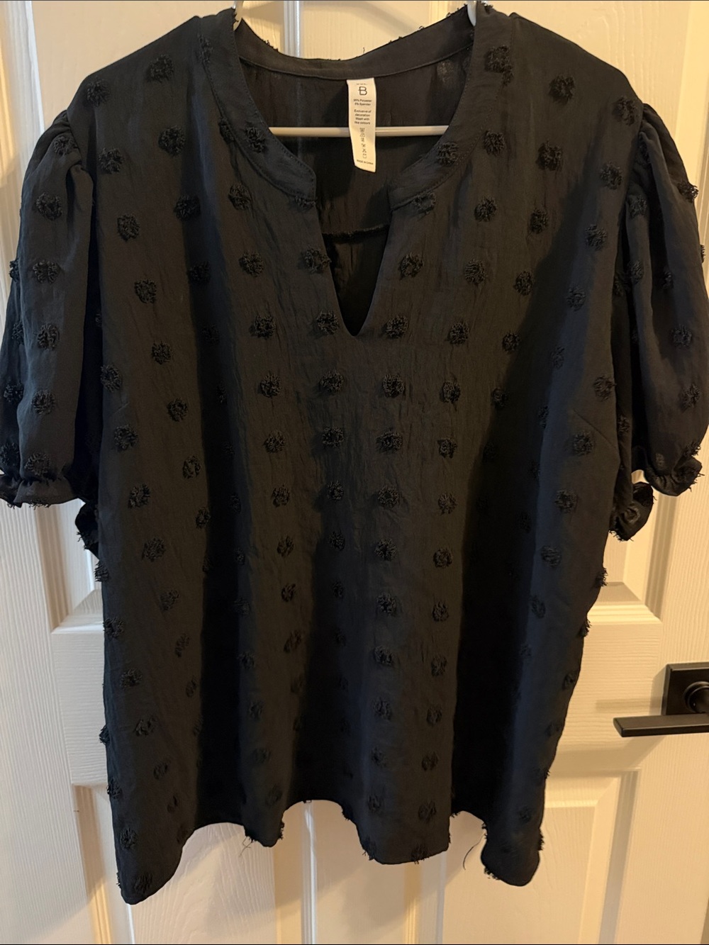 Amazon Black Puff-Sleeve Textured Dot Blouse